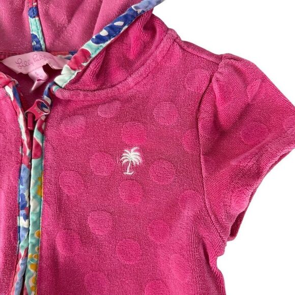 Lilly Pulitzer Girls Swim Cover Up Full Zip Hooded Pink Terry Cloth Size Small 4 - Picture 3 of 6